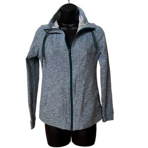 REI blue cotton zip-up sweatshirt Small, soft tie neck/partial hoodie